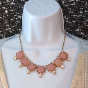 Elegant Gold and Pink Necklace with Crystal Accents